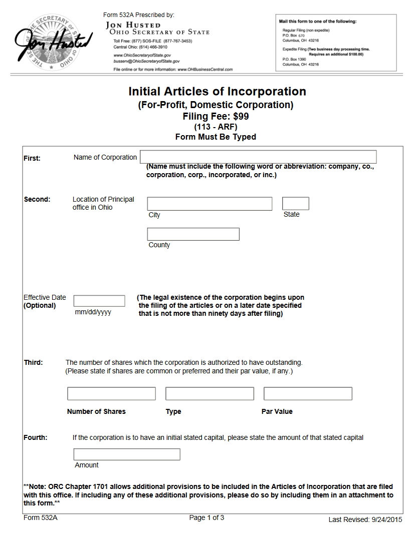 Ohio Articles Of Incorporation Llc Bible