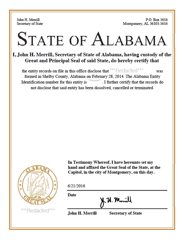 Alabama Certificate of Organization