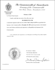 Certificate of Authority Massachusetts