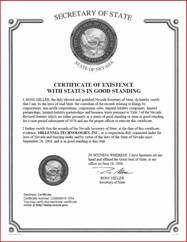 Certificate Of Authority Nevada