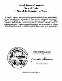 Certificate of Authority Ohio