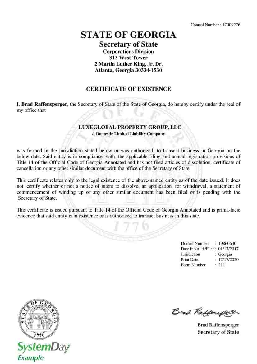 certificate of existence georgia