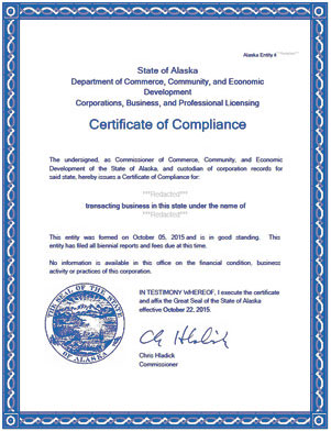 certificate of good standing vs certificate of authority