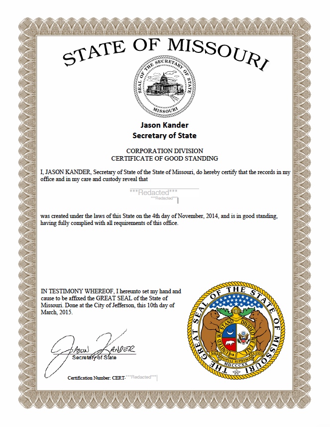 certificate of organization missouri