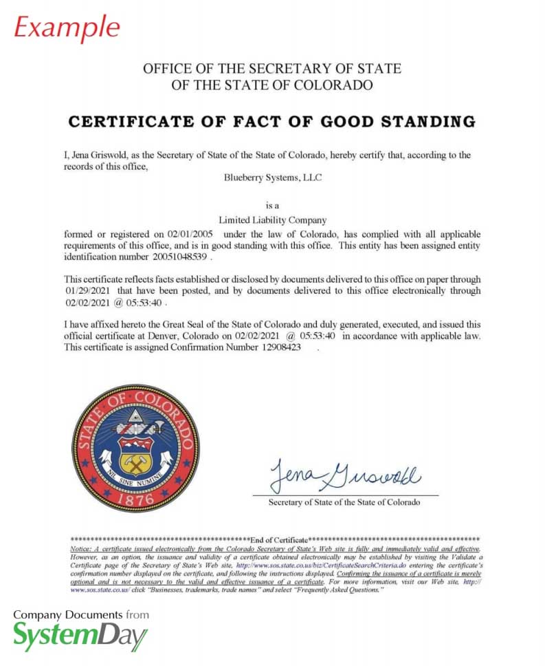 colorado secretary of state certificate of good standing