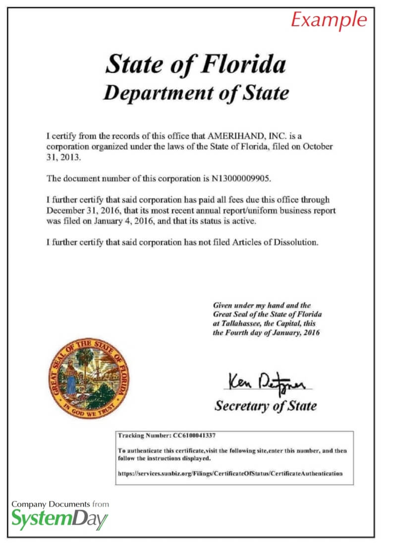 florida certificate of authority lookup