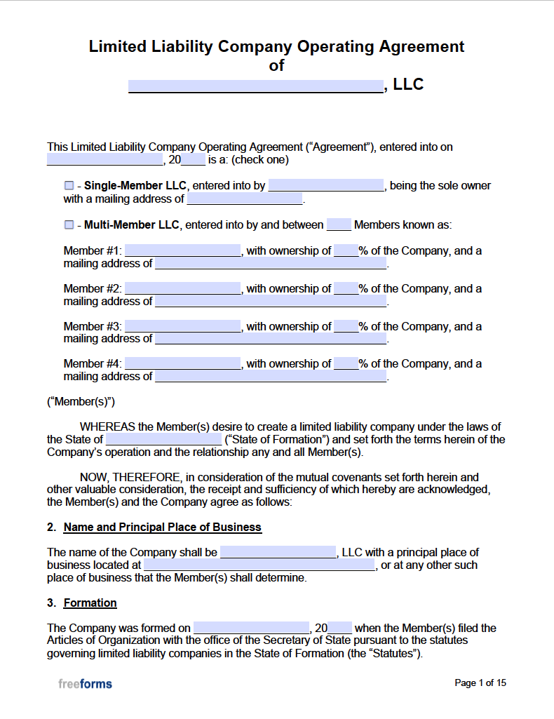 free operating agreement template