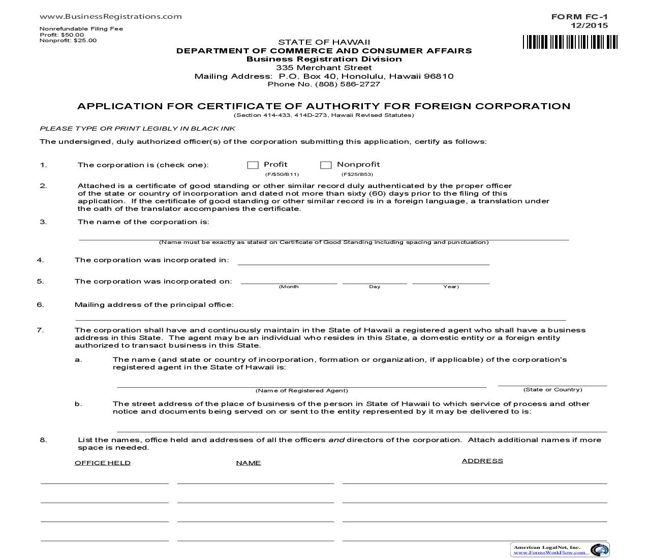 hawaii foreign corporation registration