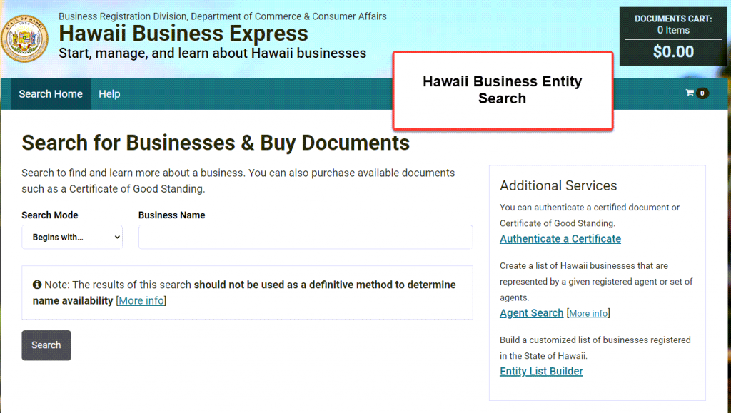 hawaii registered agent search