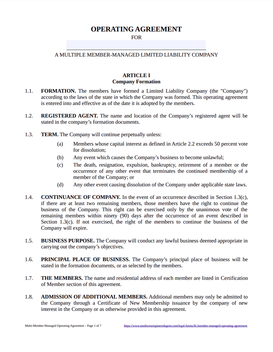 indiana Llc Operating Agreement (member-managed)