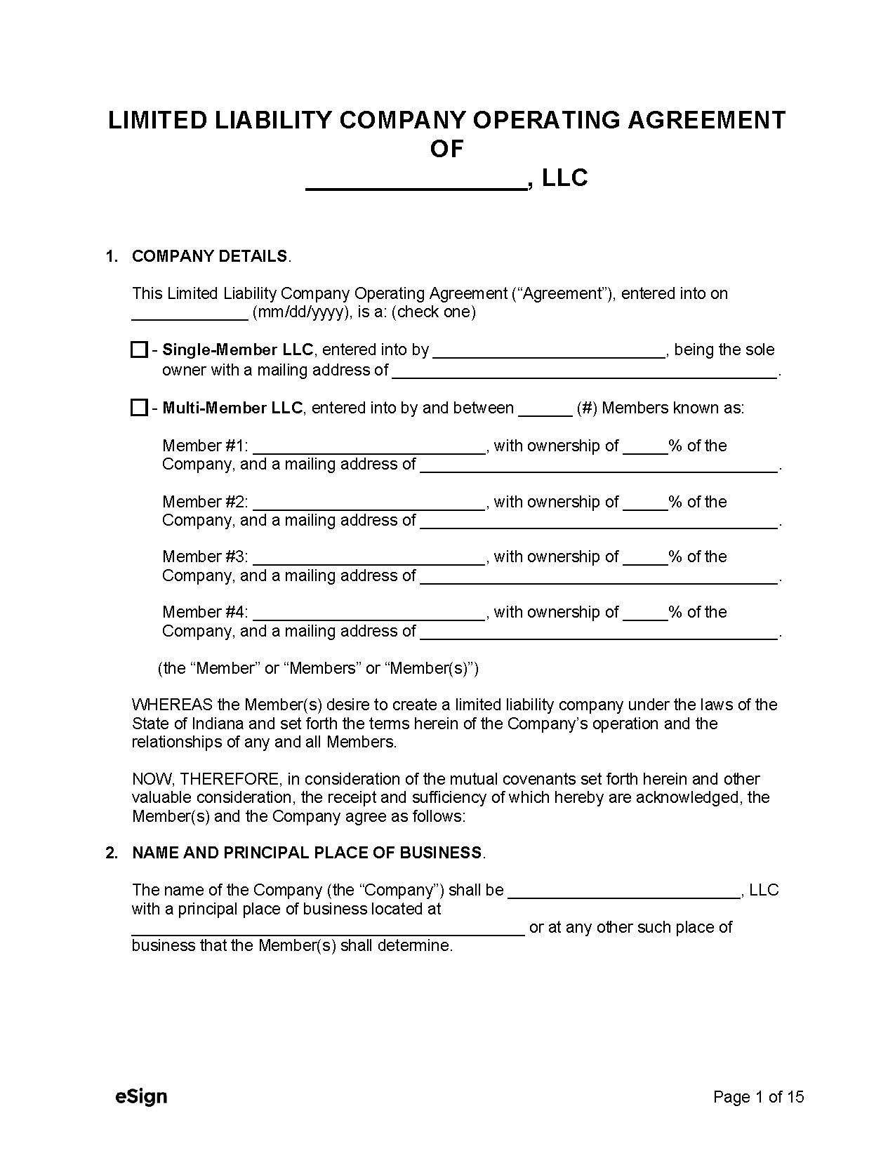 LLC Operating Agreement Indiana