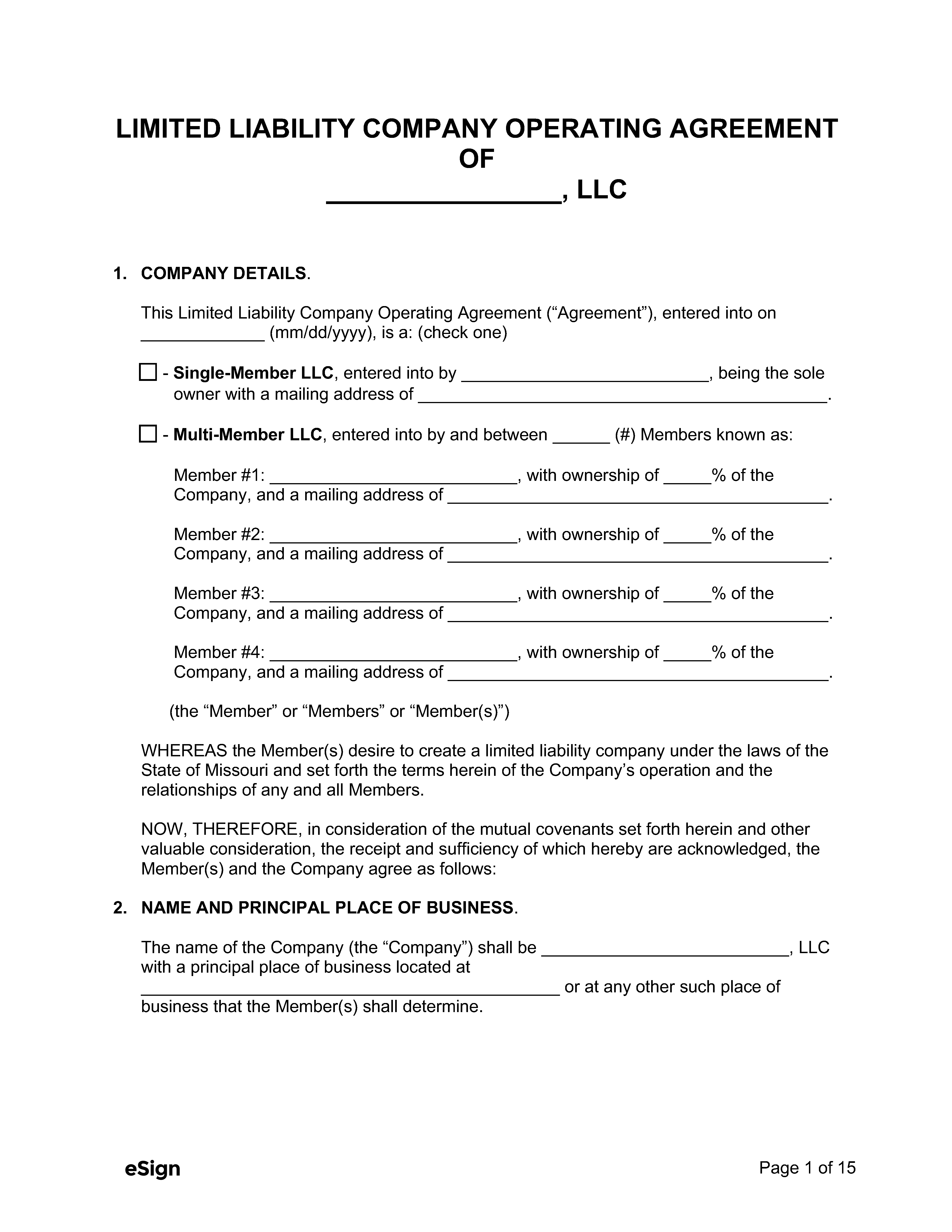 LLC Operating Agreement Missouri