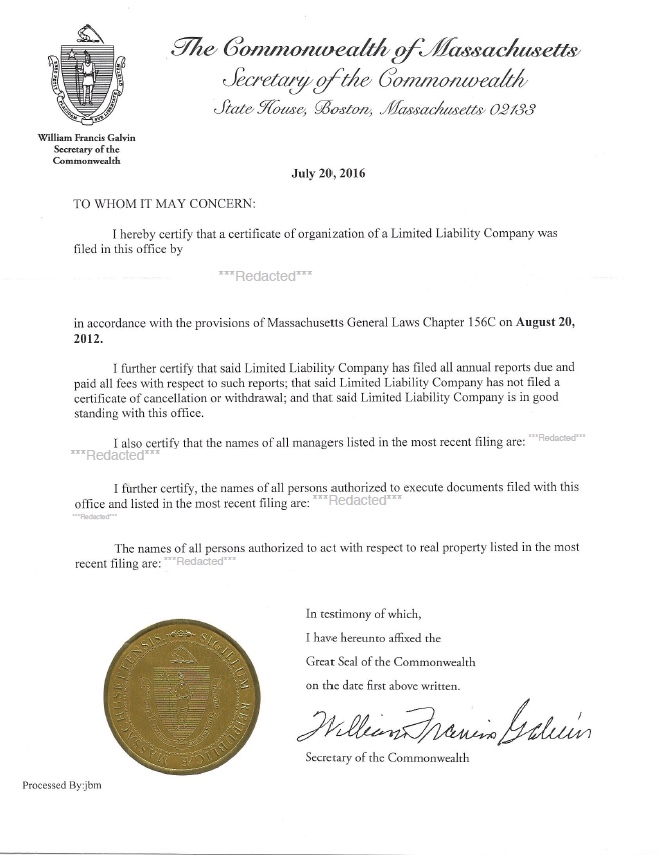 Massachusetts Certificate Of Formation