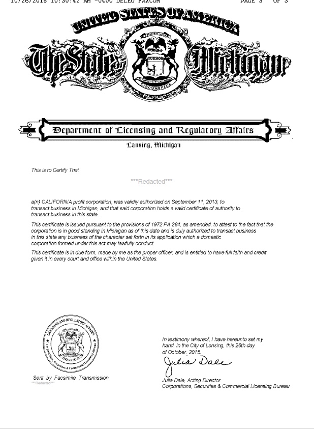 michigan certificate of authority search