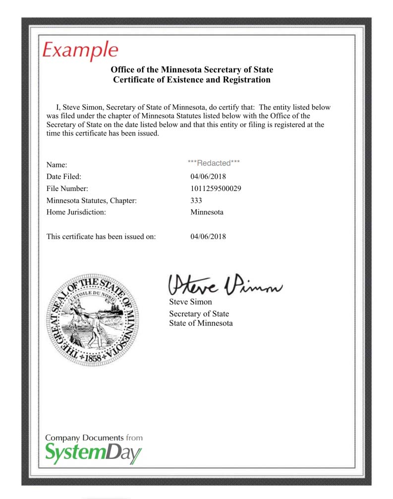 Minnesota Certificate of Organization