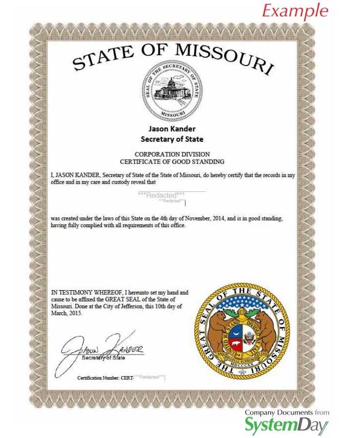 Missouri Certificate of Formation