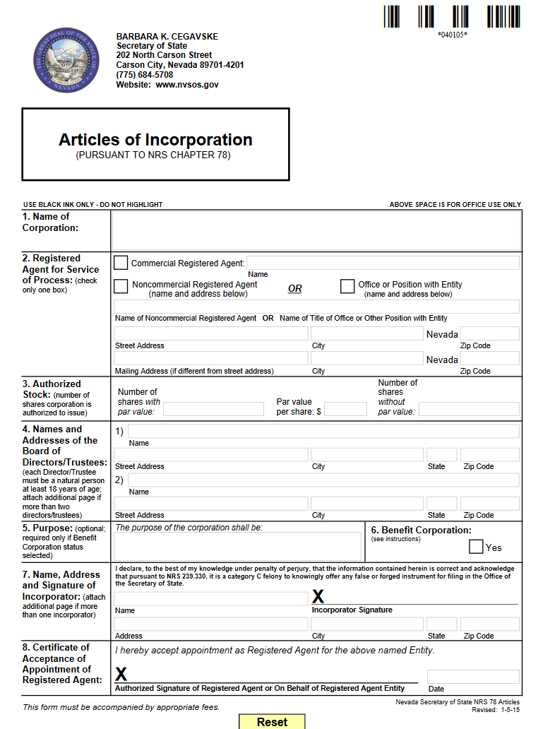 Nevada Articles Of Incorporation Search LLC Bible