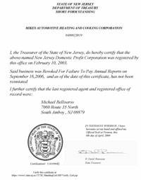 New Jersey Certificate of Organization