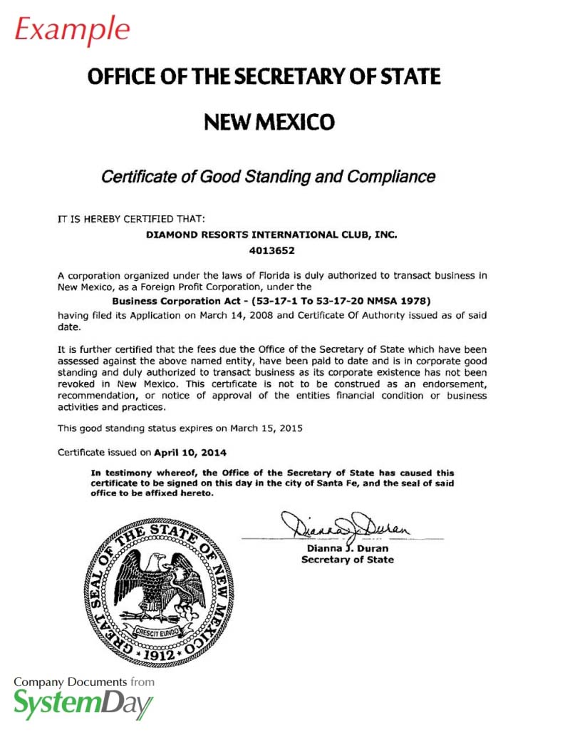 New Mexico Certificate of Formation