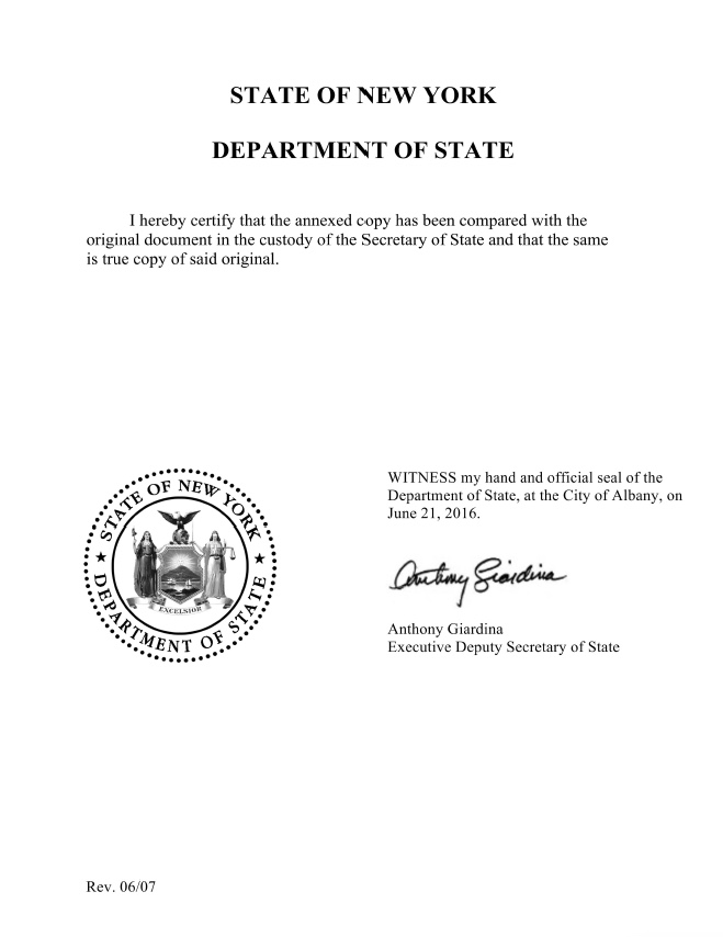 New York Certificate Of Organization
