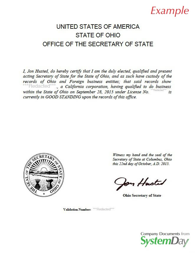 Ohio Certificate of Organization