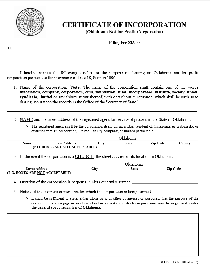 Oklahoma Certificate of Organization