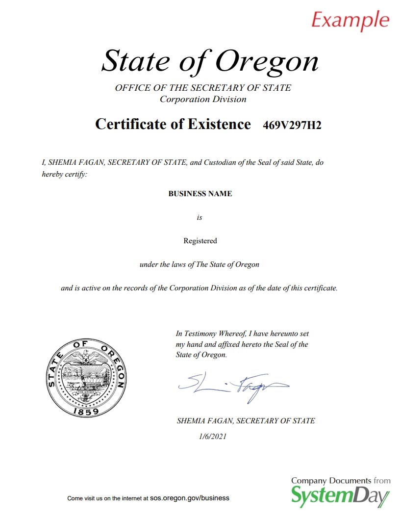 Oregon Certificate Of Formation