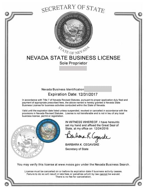 secretary of state nevada business license