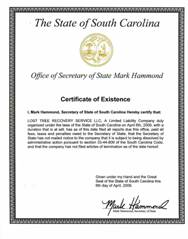 South Carolina Certificate of Formation
