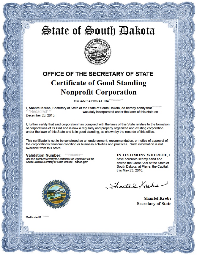South Dakota Certificate of Formation