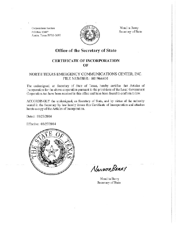 Texas Articles of Incorporation