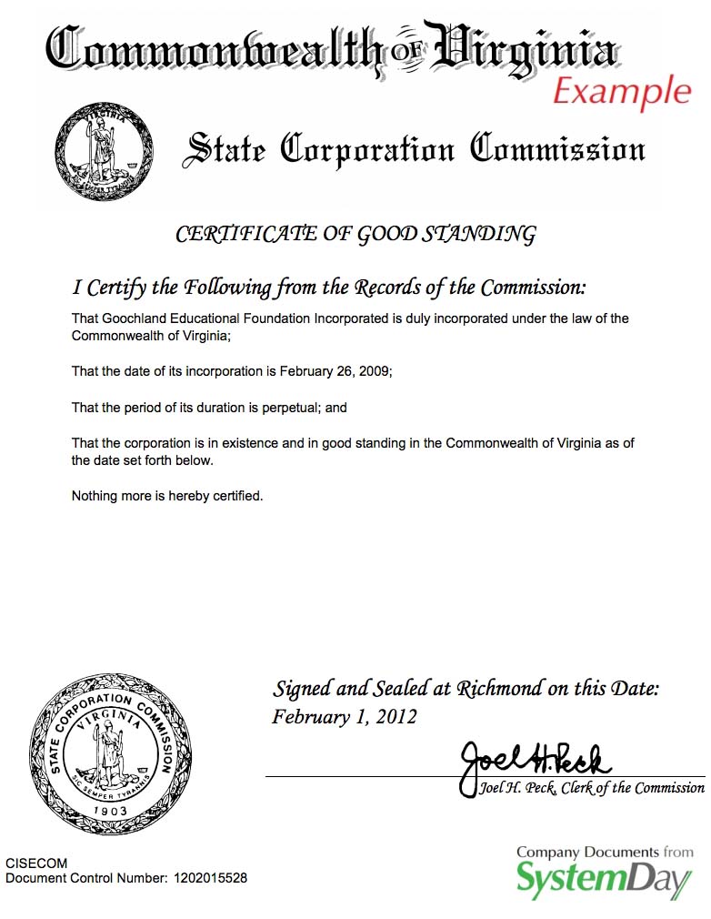 Virginia Certificate of Formation