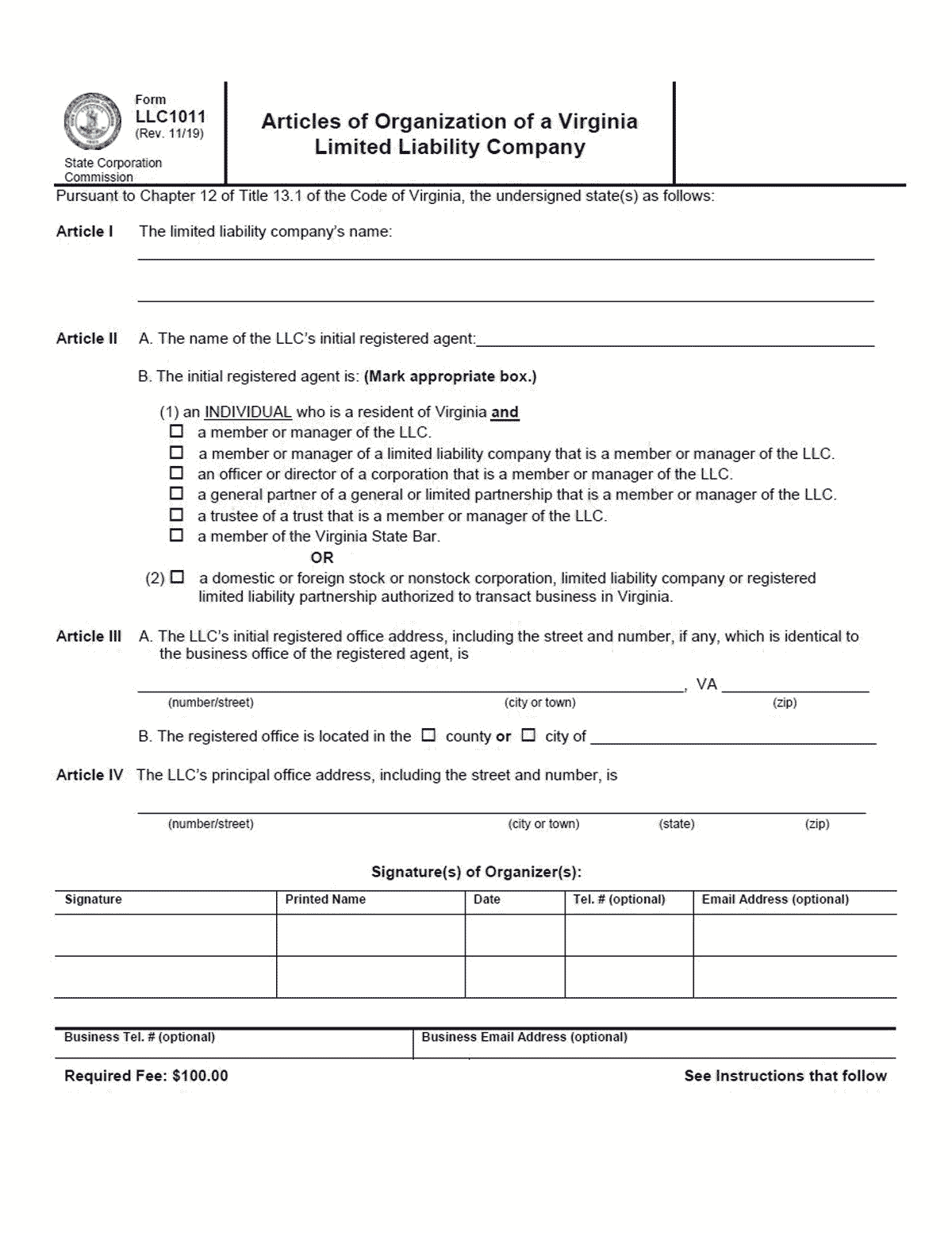 Virginia Certificate of Organization