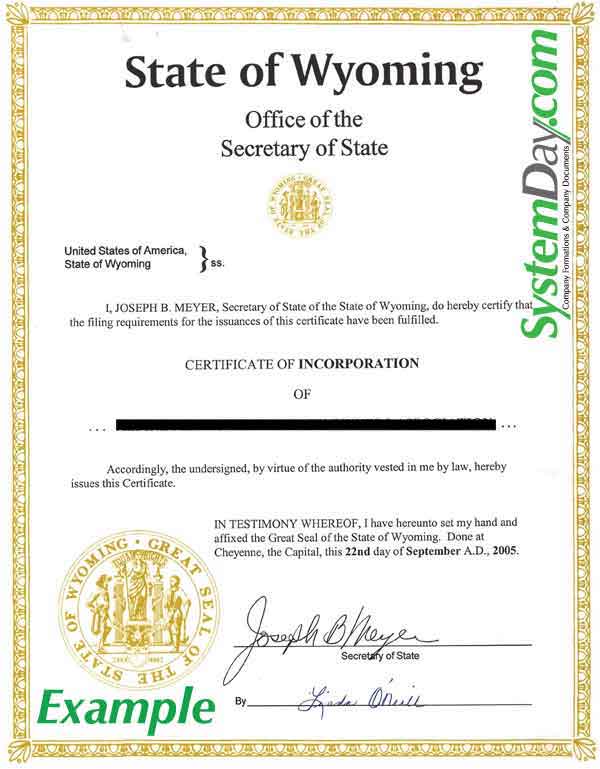 Wyoming Certificate of Organization