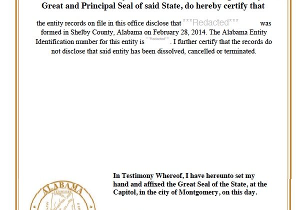 Alabama Certificate Of Organization