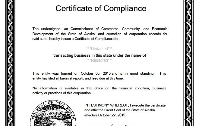 alaska Secretary Of State Certificate Of Good Standing