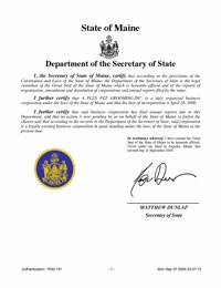 Certificate of Authority Maine LLC Bible