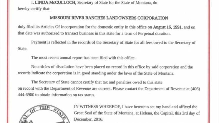 Certificate Of Authority Montana