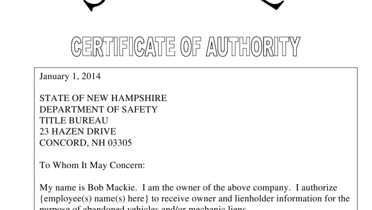 Certificate Of Authority New Hampshire