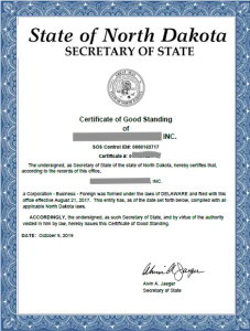 Certificate of Authority North Dakota LLC Bible