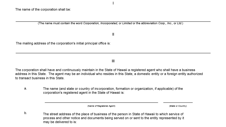 Hawaii Articles Of Incorporation