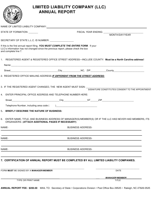 LLC Annual fees North Carolina LLC Bible