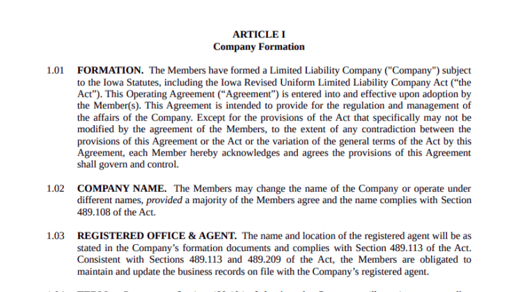 LLC Operating Agreement Iowa