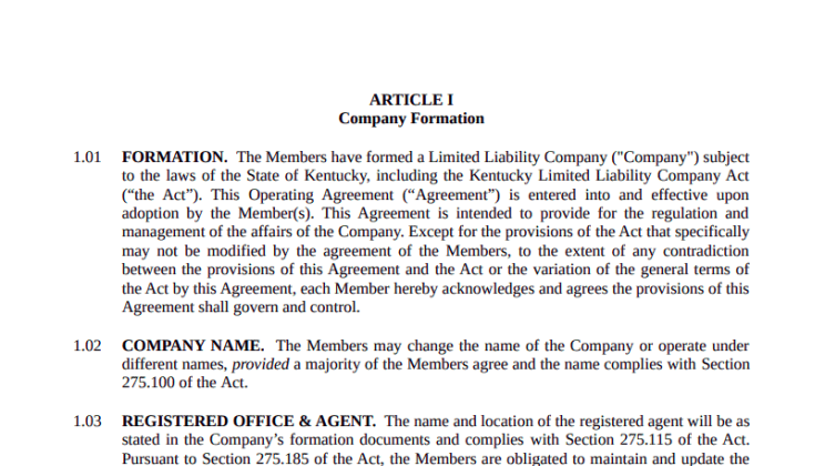 LLC Operating Agreement Kentucky
