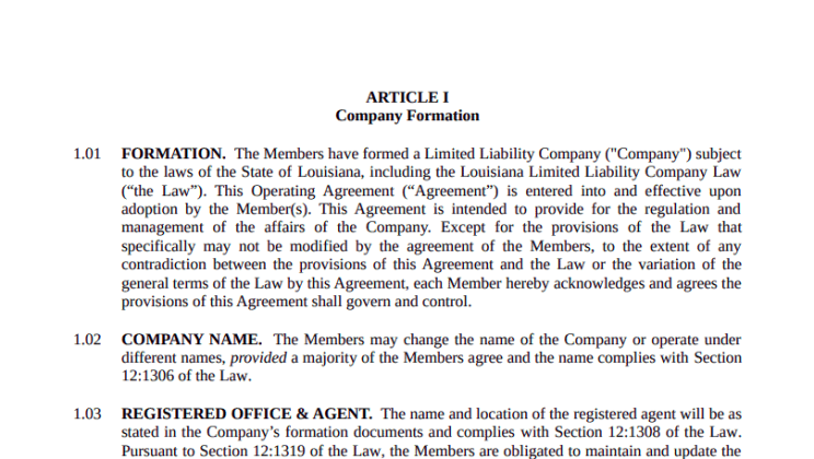 LLC Operating Agreement Louisiana
