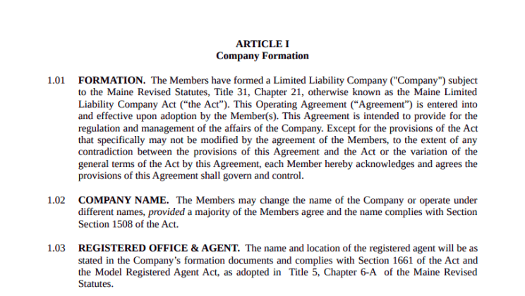 LLC Operating Agreement Maine