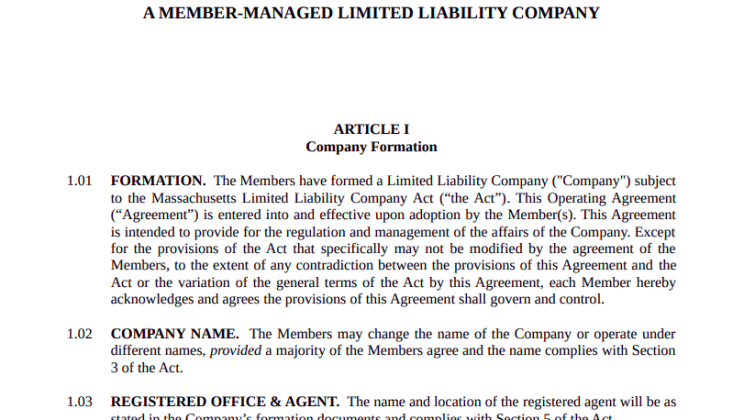 LLC Operating Agreement Massachusetts