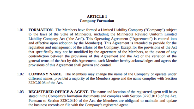 LLC Operating Agreement Minnesota