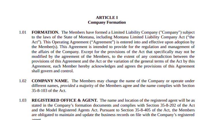 LLC Operating Agreement Montana