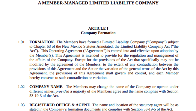 LLC Operating Agreement New Mexico
